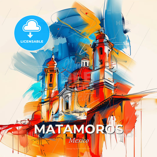 Vibrant Matamoros, Mexico - A Painting Of A Building With Towers - Square format print template