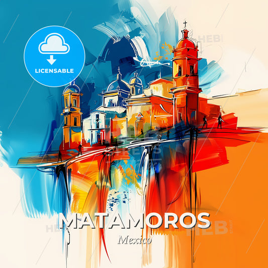 Vibrant Matamoros, Mexico - A Painting Of A Building - Square format print template