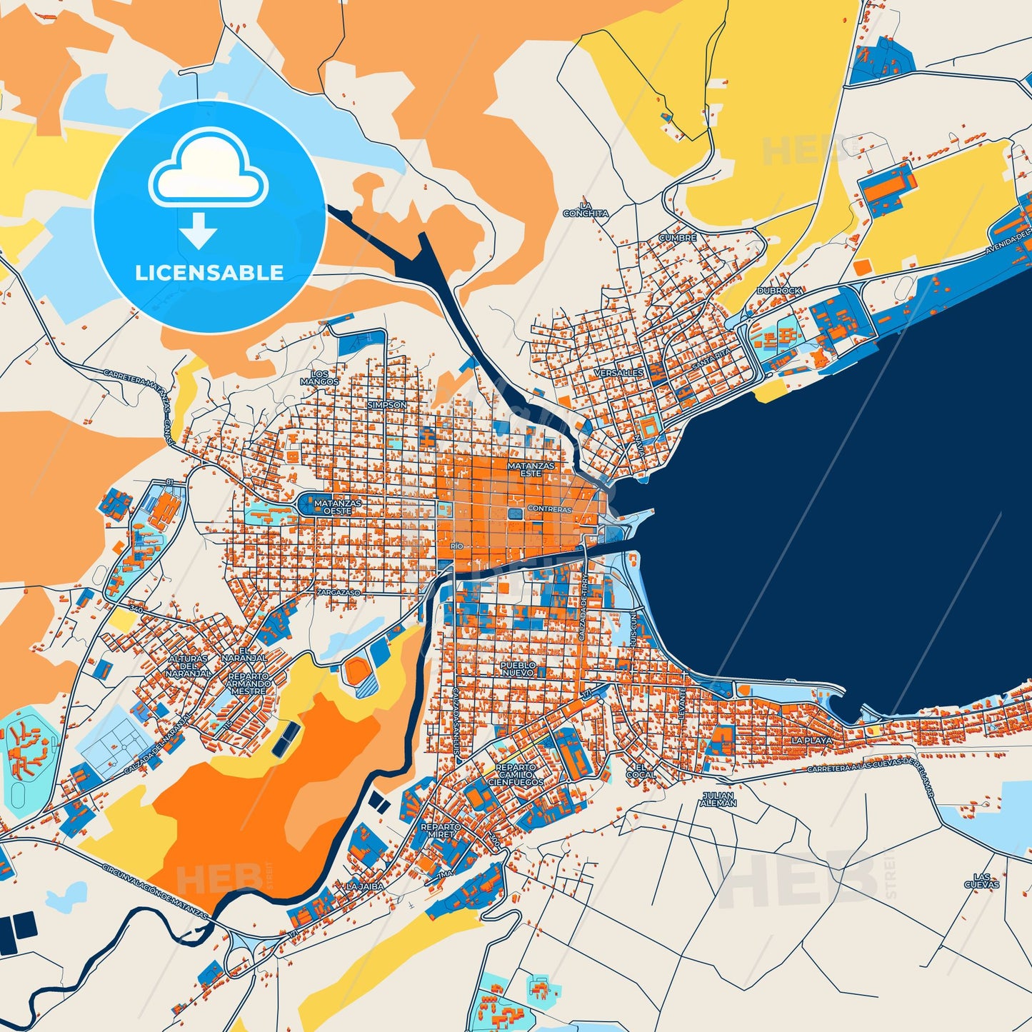 Colorful Matanzas Street Map with Labels and Buildings