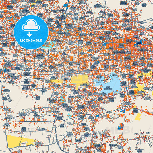 Colorful Mataram Street Map with Labels and Buildings