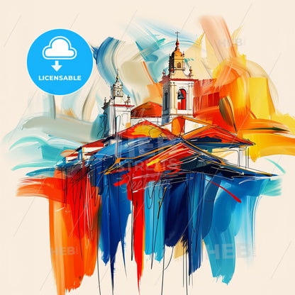 Vibrant Matosinhos, Portugal - A Painting Of A Building With A Tower And Colorful Paint