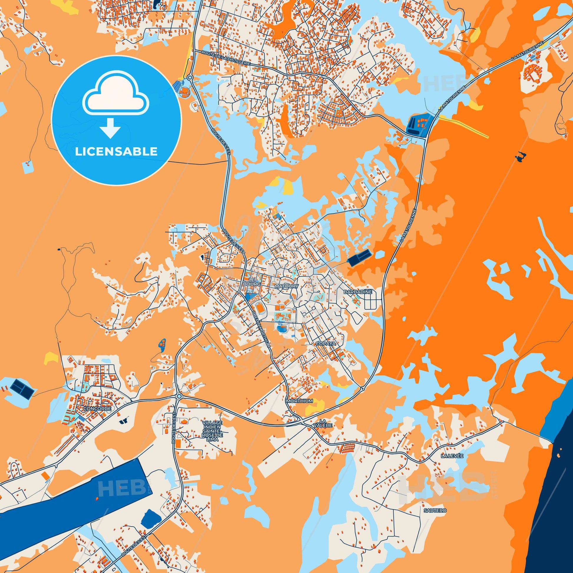Colorful Matoury Street Map with Labels and Buildings