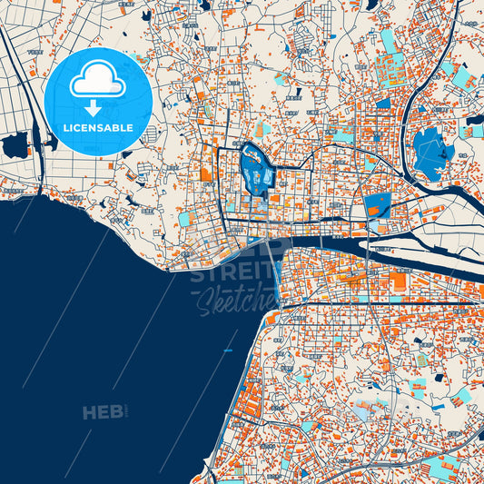 Colorful Matsue Street Map with Labels and Buildings