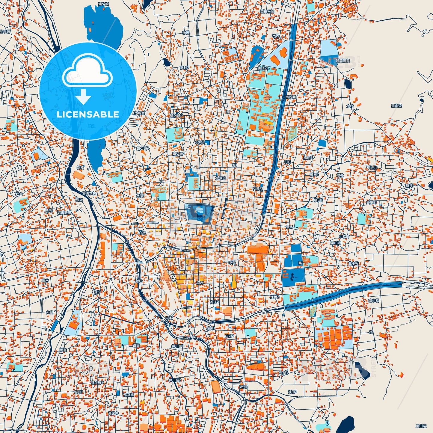Colorful Matsumoto Street Map with Labels and Buildings