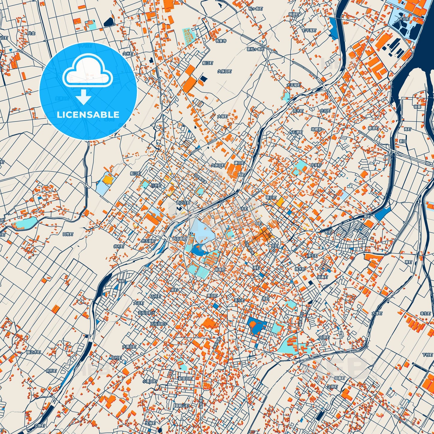 Colorful Matsusaka Street Map with Labels and Buildings