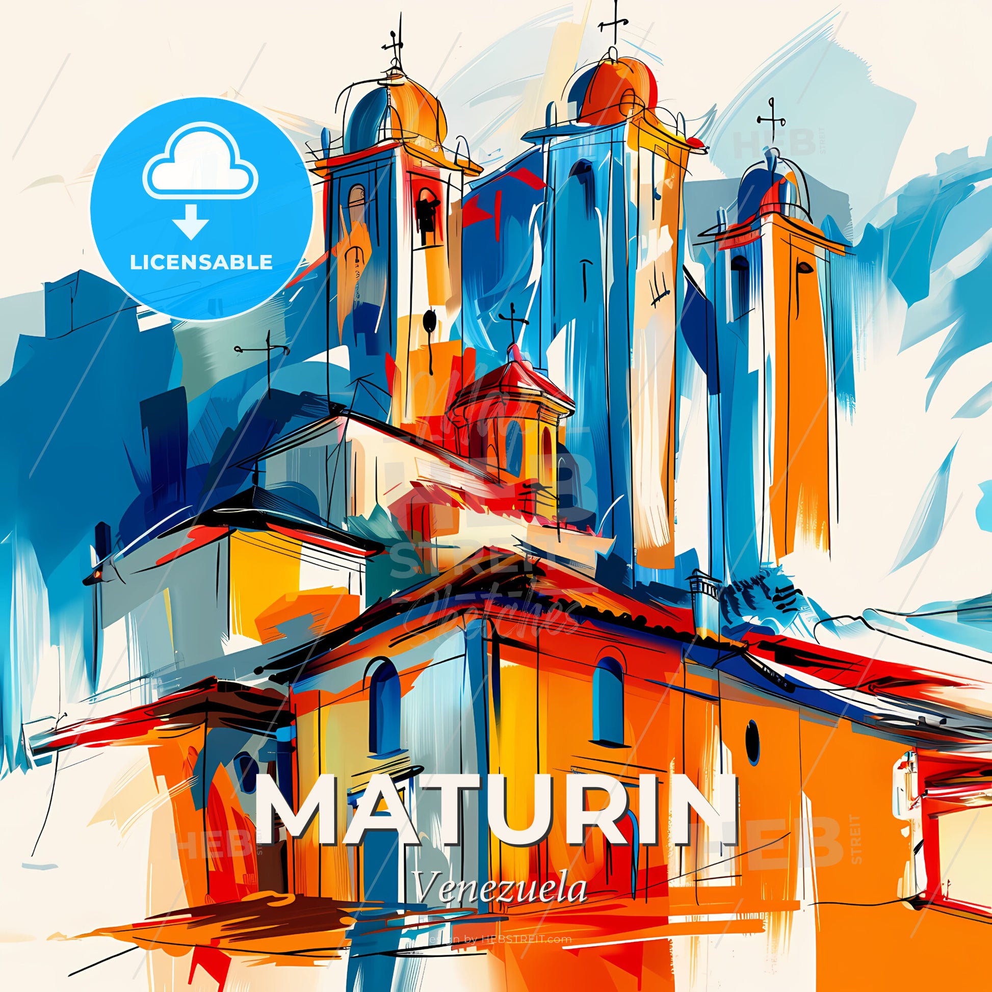 Vibrant Maturin, Venezuela - A Painting Of A Building With Towers - Square format print template
