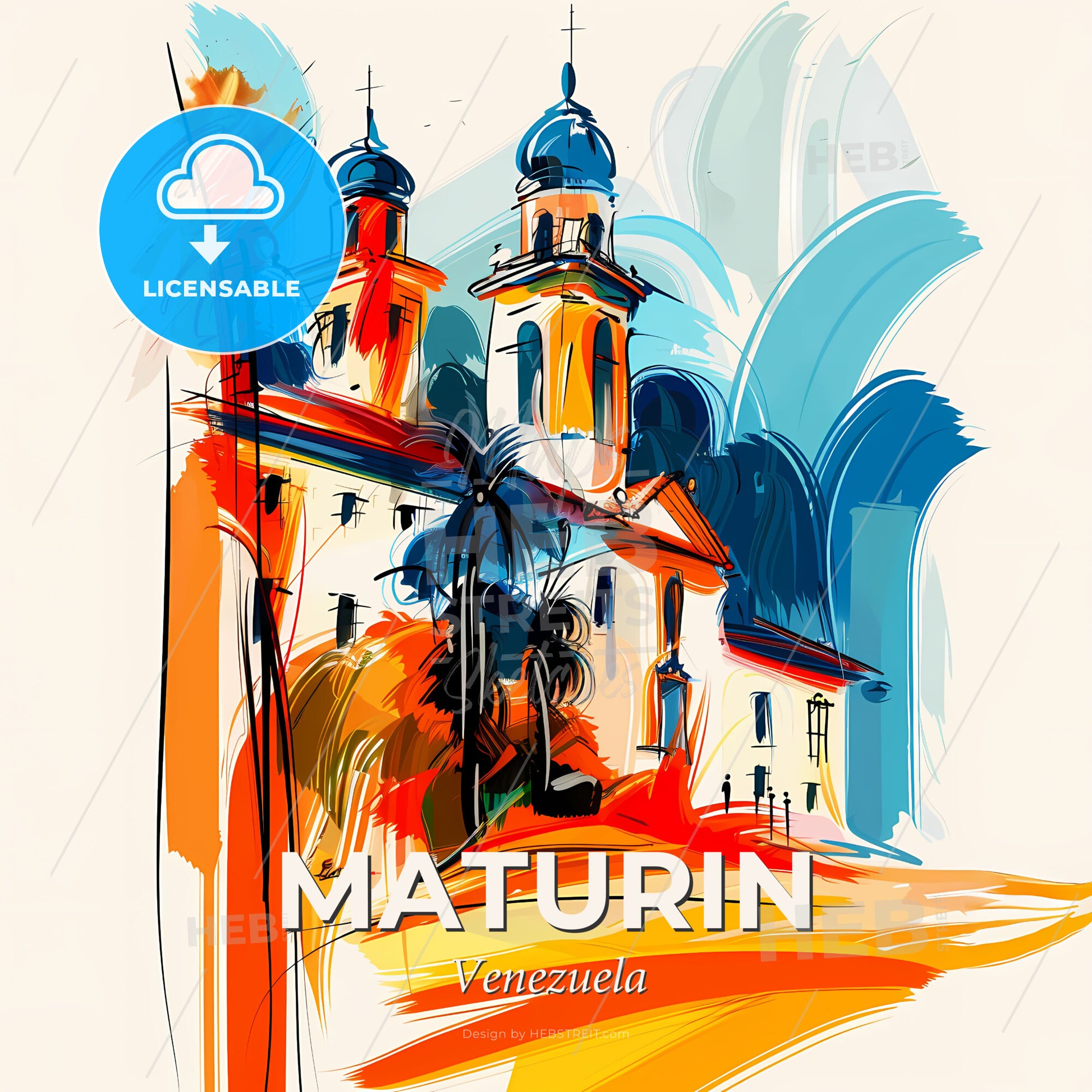 Vibrant Maturin, Venezuela - A Painting Of A Building With Palm Trees - Square format print template