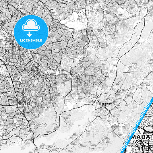 Maua, Brazil light map with streetnames, citynames and districts