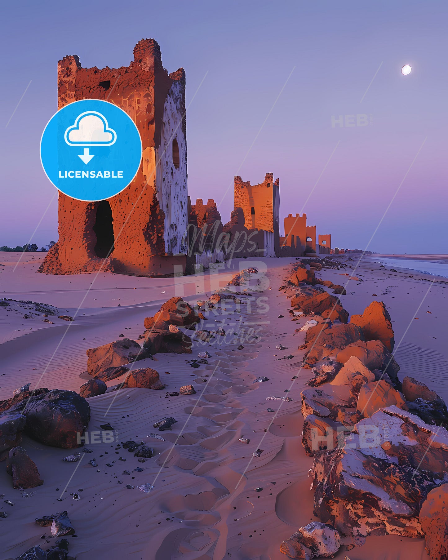 Mauritania, Africa | Vibrant Painting of Stone Building | Desert Art | Colorful Artwork