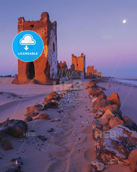 Mauritania, Africa | Vibrant Painting of Stone Building | Desert Art | Colorful Artwork