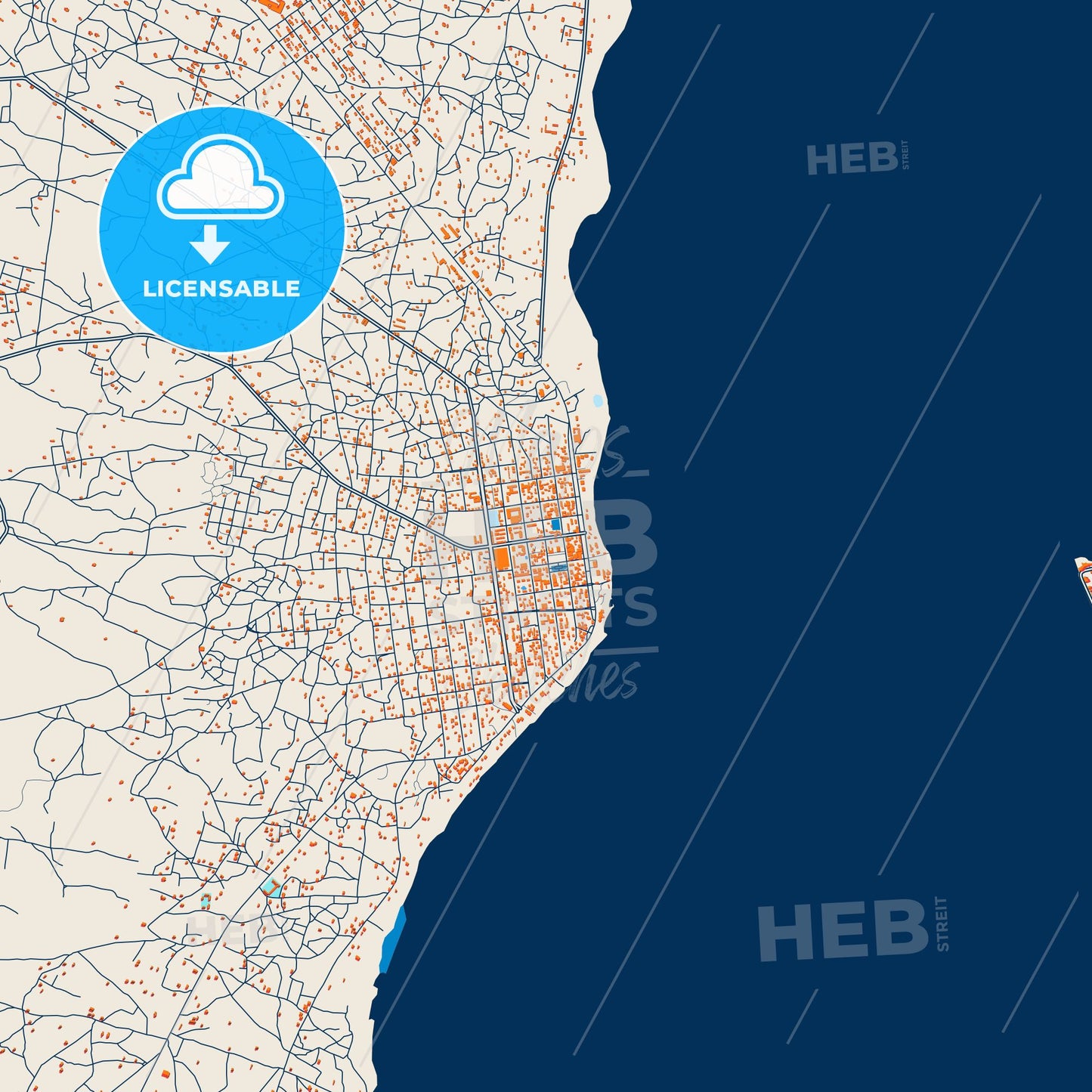 Colorful Maxixe Street Map with Labels and Buildings