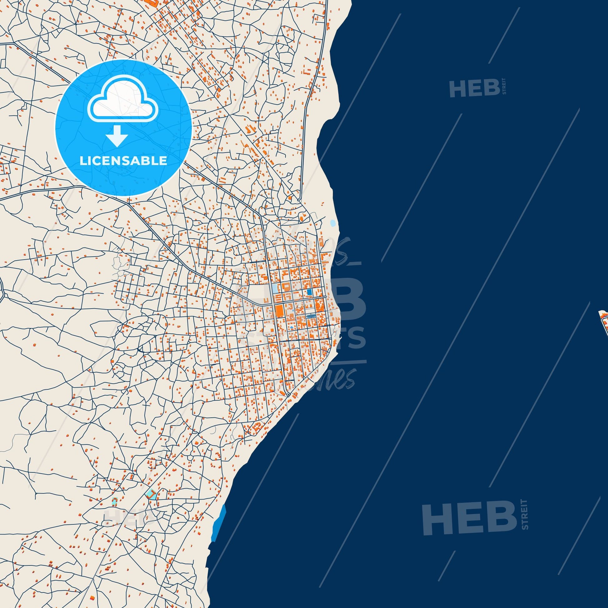 Colorful Maxixe Street Map with Labels and Buildings
