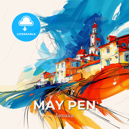 Vibrant May Pen, Jamaica - A Painting Of A Town - Square format print template