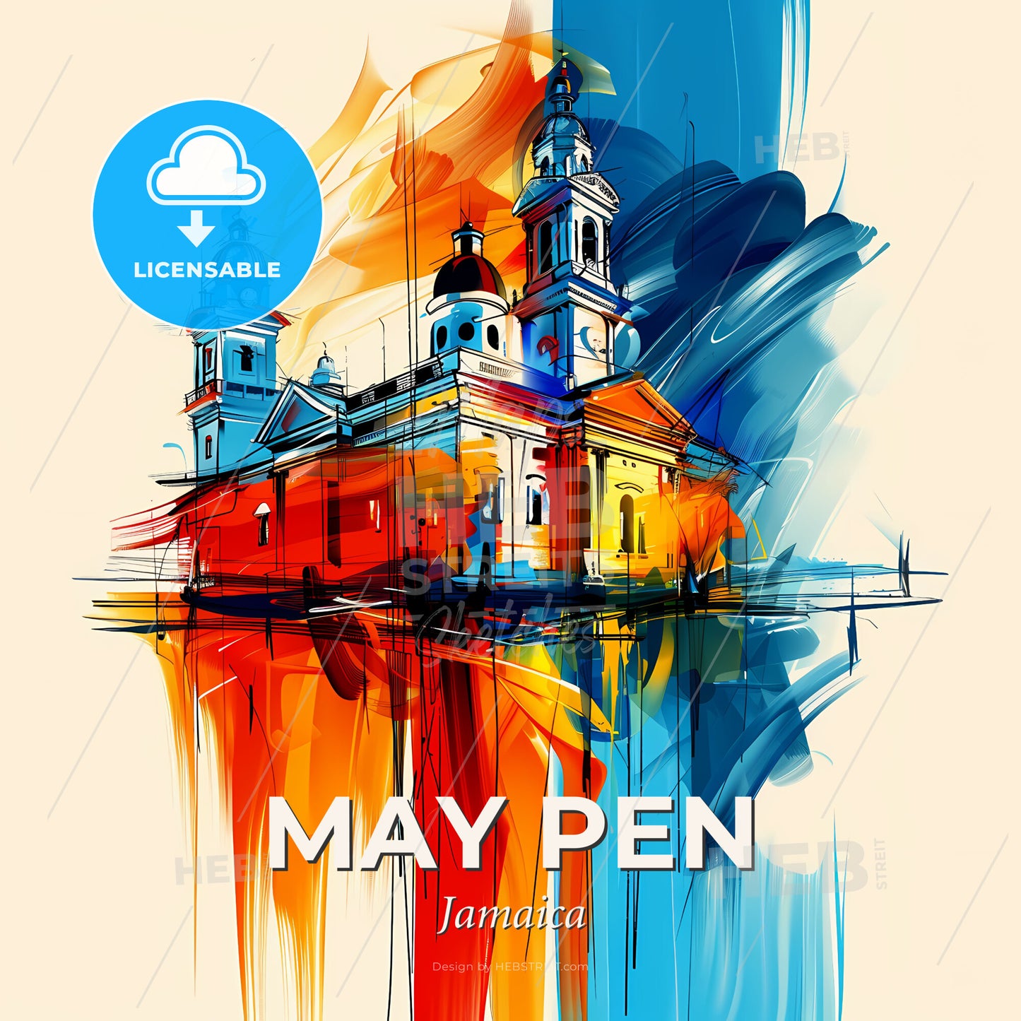 Vibrant May Pen, Jamaica - A Painting Of A Building - Square format print template