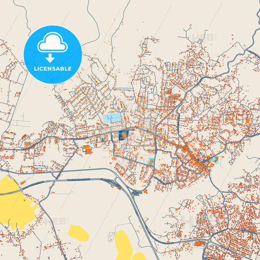 Colorful May Pen Street Map with Labels and Buildings