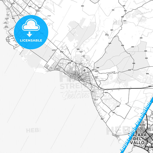 Mazara del Vallo, Italy light map with streetnames, citynames and districts