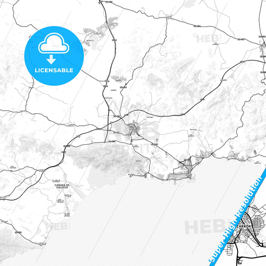 Mazarrón, Spain light map with streetnames, citynames and districts