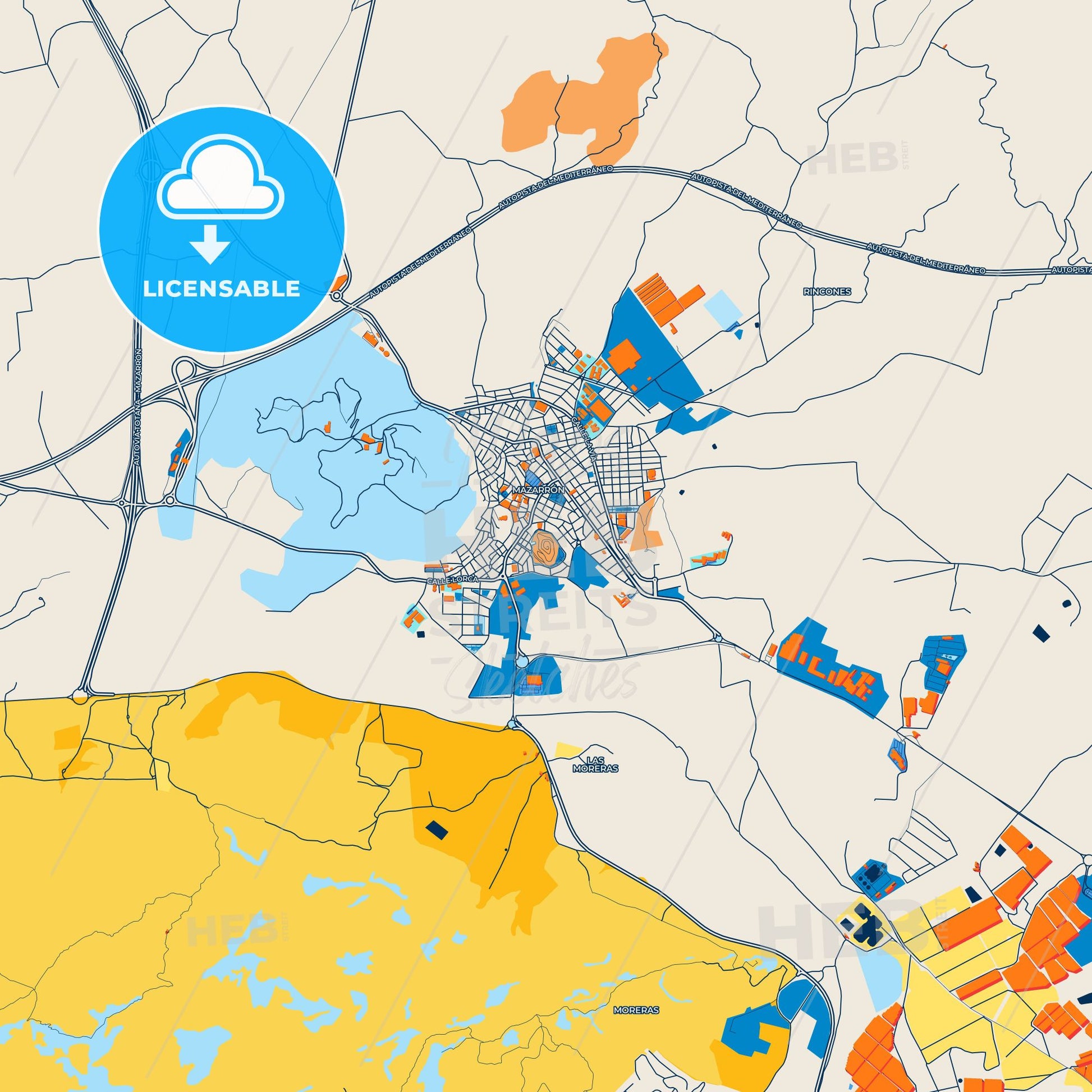 Colorful Mazarrón Street Map with Labels and Buildings