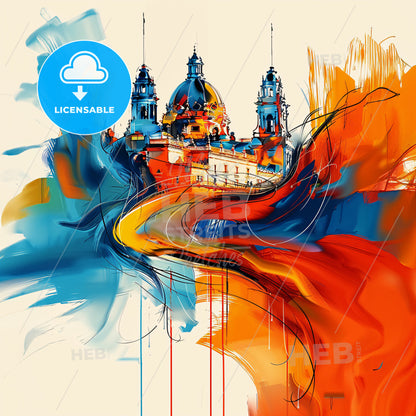 Vibrant Mazatlán, Mexico - A Painting Of A Building With A Colorful Swirl