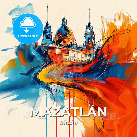 Vibrant Mazatlán, Mexico - A Painting Of A Building With A Colorful Swirl - Square format print template