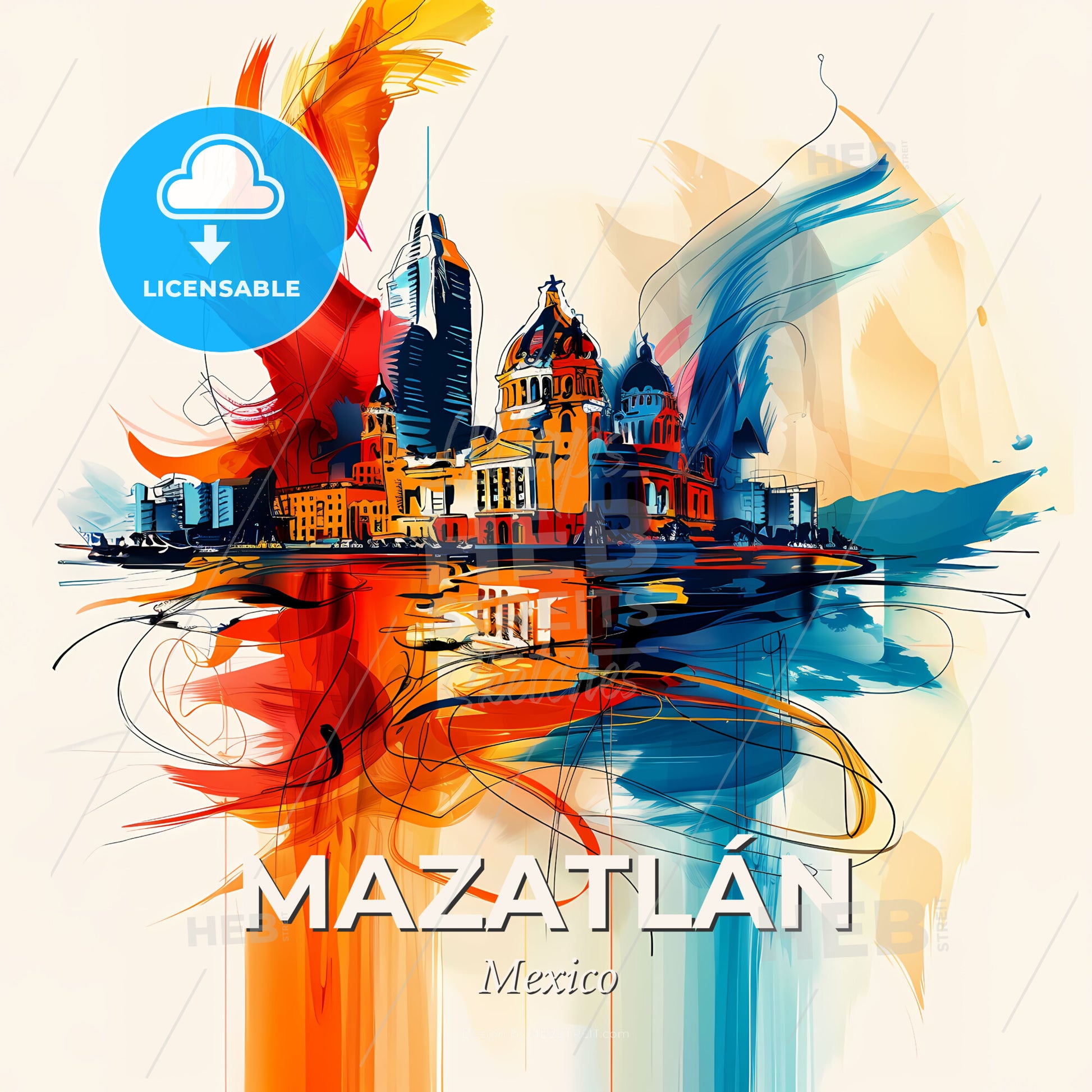 Vibrant Mazatlán, Mexico - A Colorful Painting Of A City - Square format print template