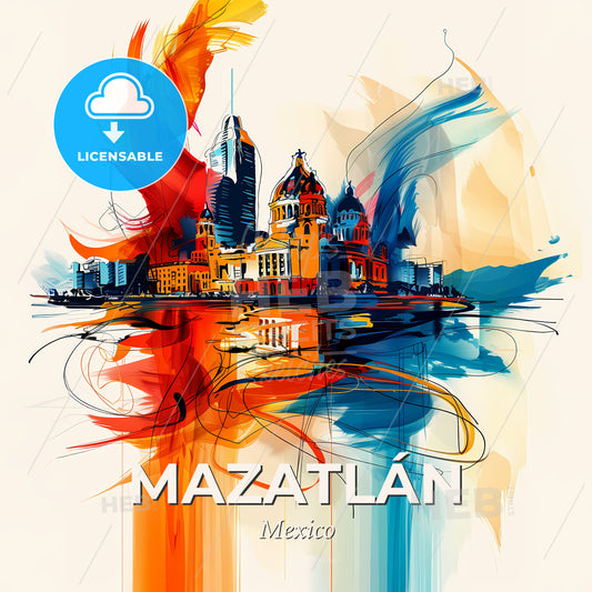 Vibrant Mazatlán, Mexico - A Colorful Painting Of A City - Square format print template