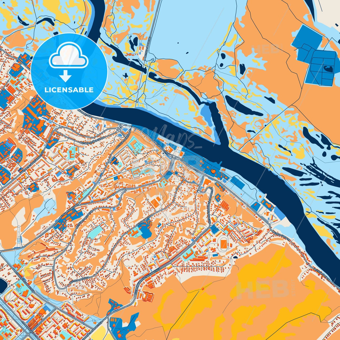Colorful Mazyr Street Map with Labels and Buildings