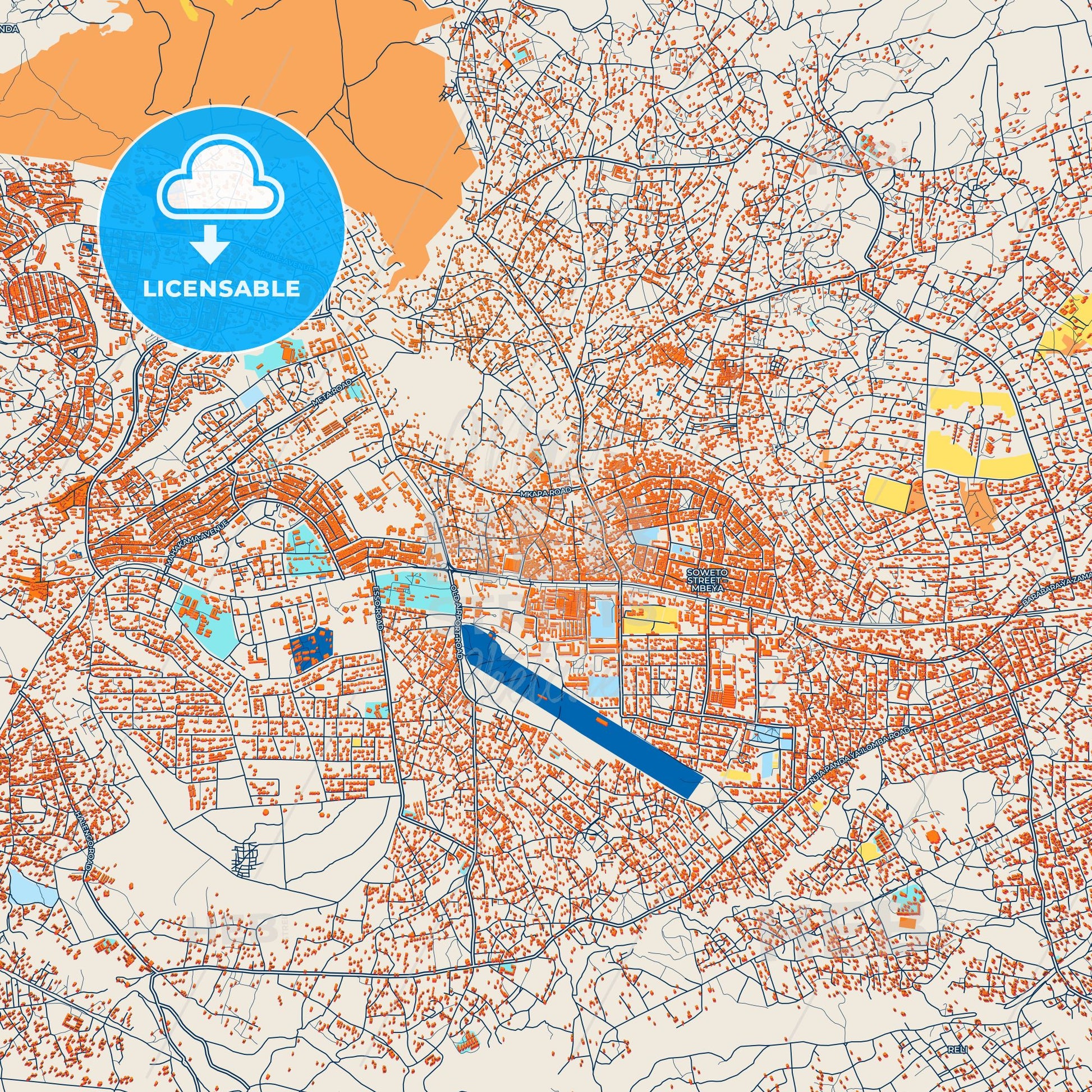 Colorful Mbeya Street Map with Labels and Buildings