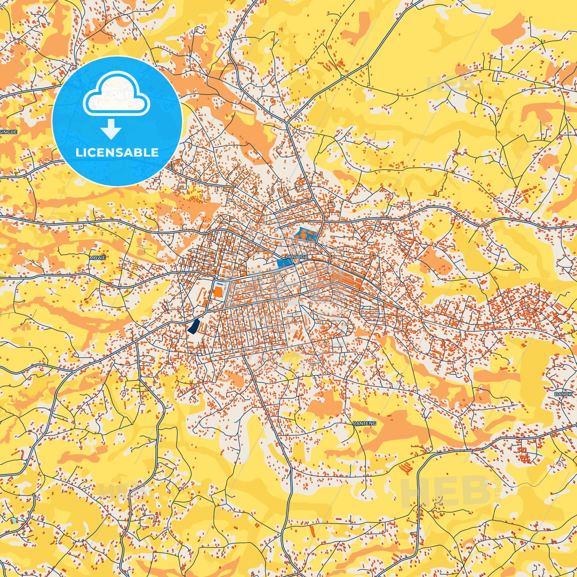 Colorful Mbouda Street Map with Labels and Buildings
