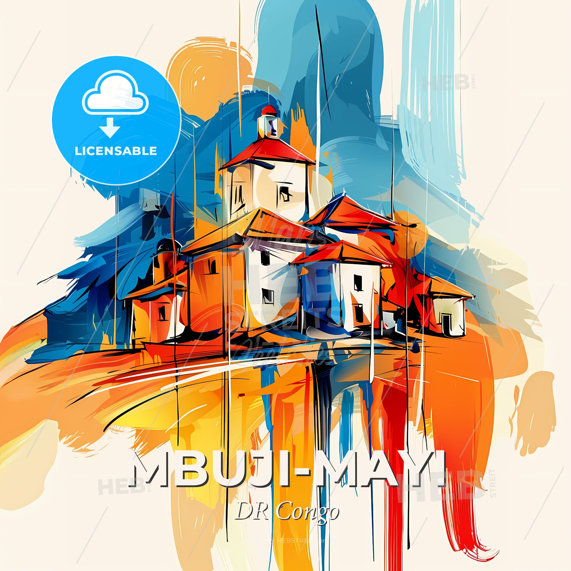 Vibrant Mbuji-Mayi, Dr Congo - A Painting Of A Building - Square format print template