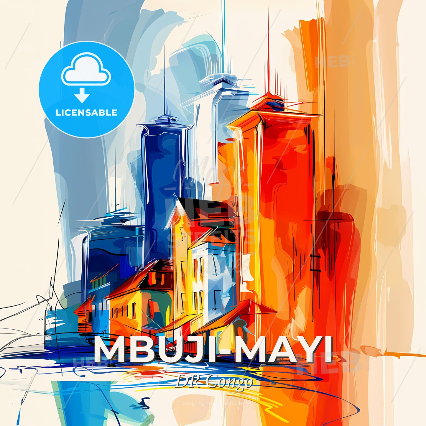 Vibrant Mbuji-Mayi, Dr Congo - A Painting Of A City - Square format print template