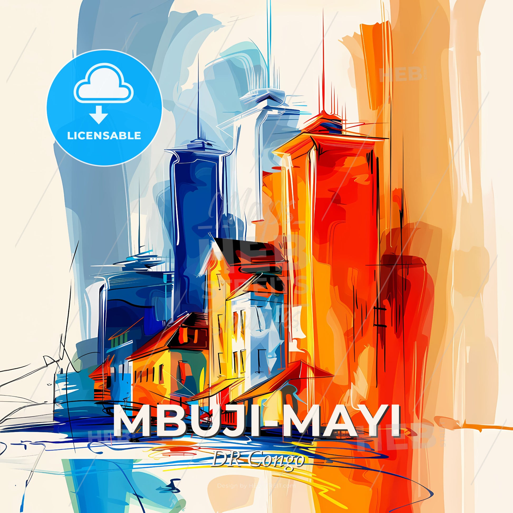 Vibrant Mbuji-Mayi, Dr Congo - A Painting Of A City - Square format print template