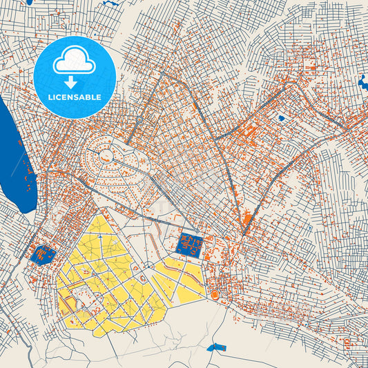 Colorful Mbuji-Mayi Street Map with Labels and Buildings