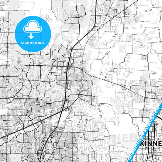 McKinney, Texas light map with streetnames, citynames and districts