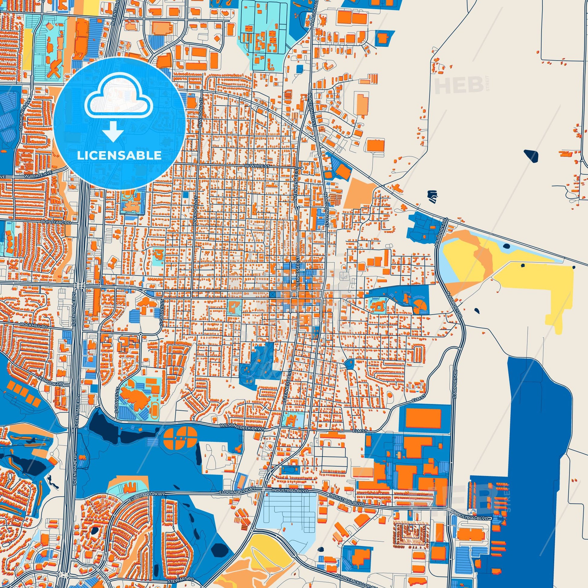 Colorful McKinney Street Map with Labels and Buildings