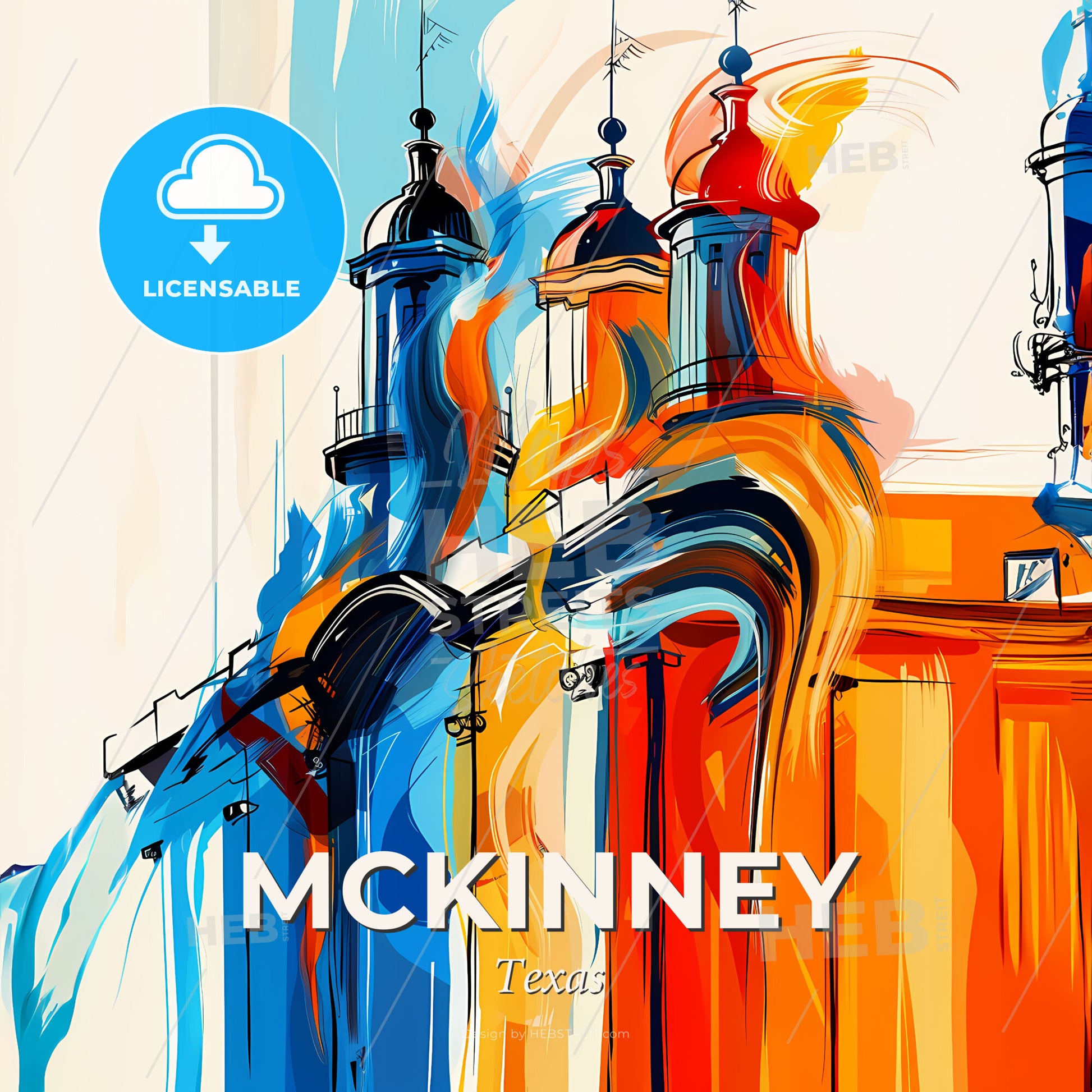 Vibrant Mckinney, Texas - A Colorful Painting Of A Building - Square format print template