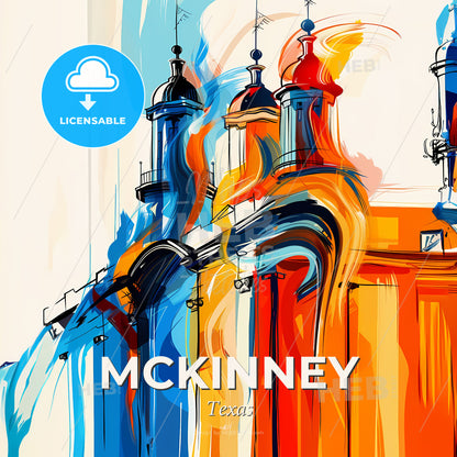 Vibrant Mckinney, Texas - A Colorful Painting Of A Building - Square format print template