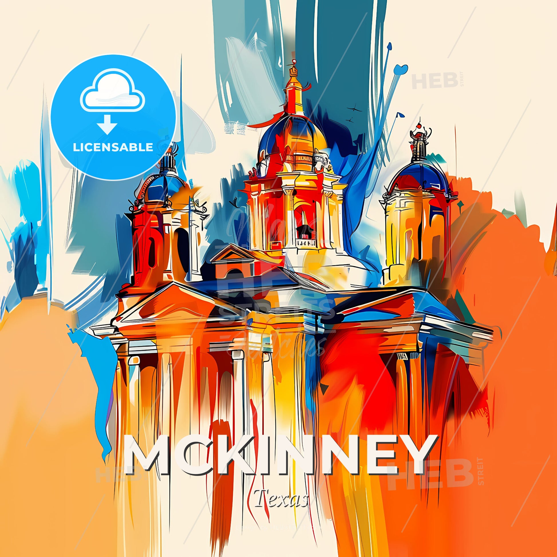 Vibrant Mckinney, Texas - A Painting Of A Building - Square format print template