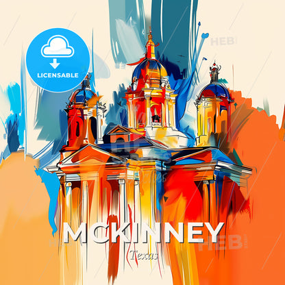 Vibrant Mckinney, Texas - A Painting Of A Building - Square format print template