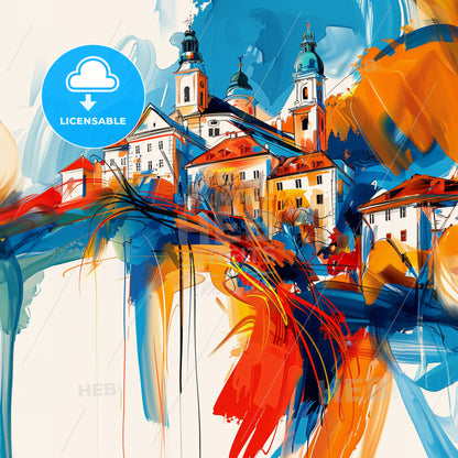 Vibrant Mödling, Austria - A Painting Of A Building