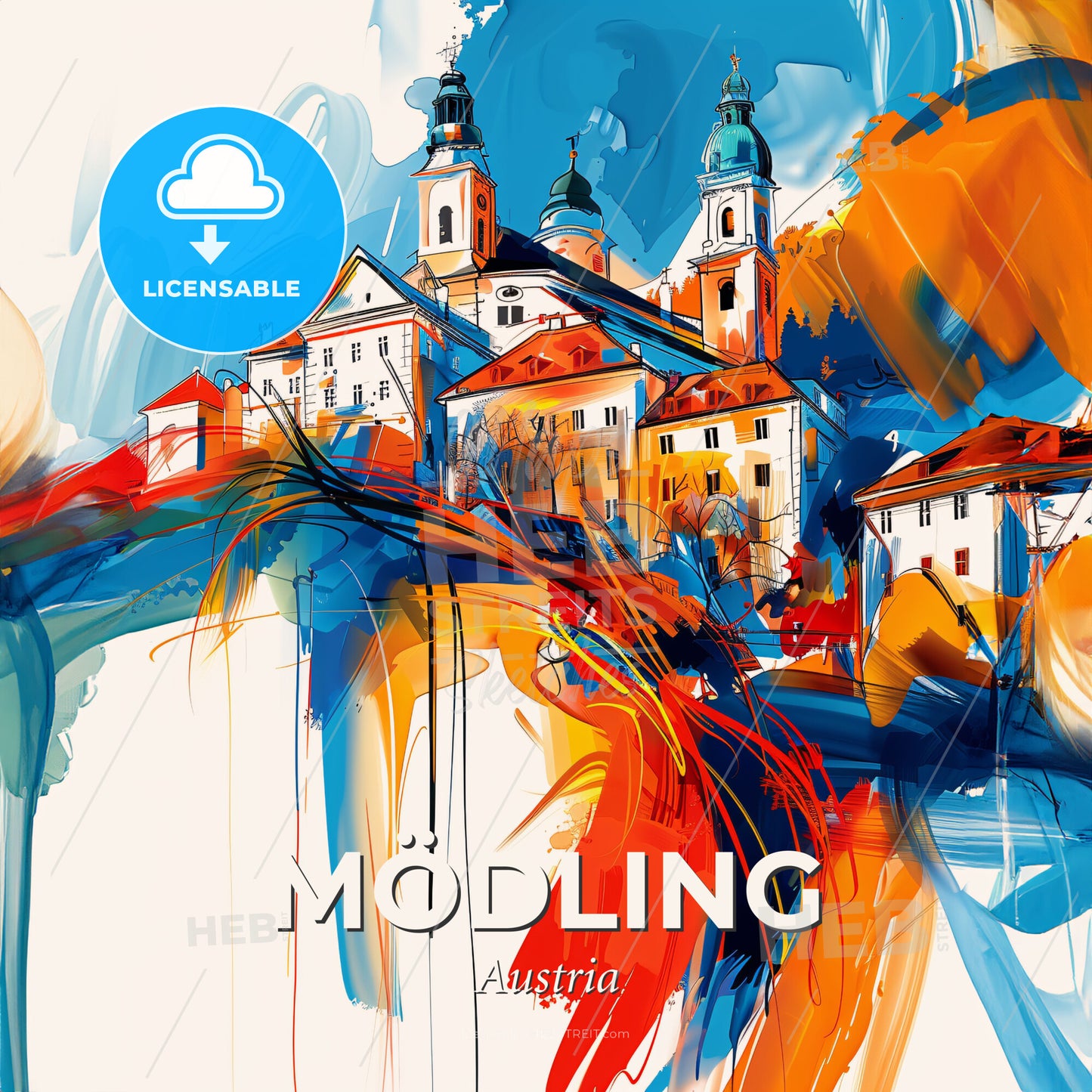 Vibrant Mödling, Austria - A Painting Of A Building - Square format print template