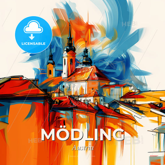Vibrant Mödling, Austria - A Painting Of A Building With A Colorful Background - Square format print template