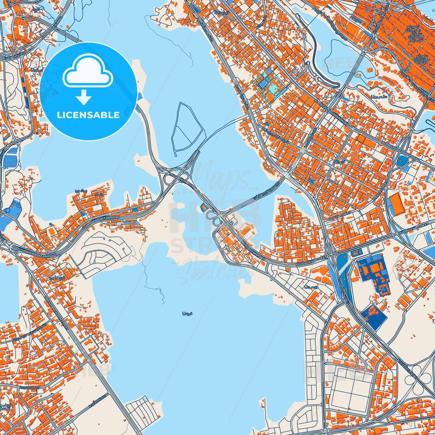 Colorful Mecca Street Map with Labels and Buildings
