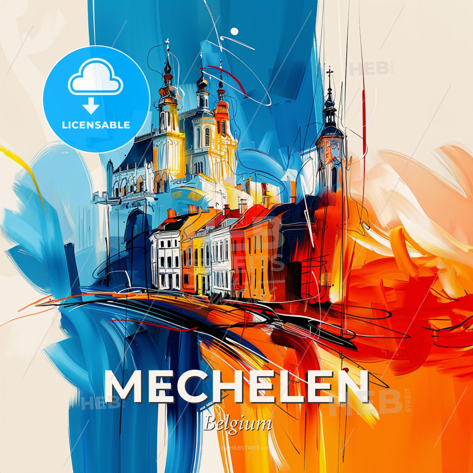 Vibrant Mechelen , Belgium - A Painting Of A City - Square format print template