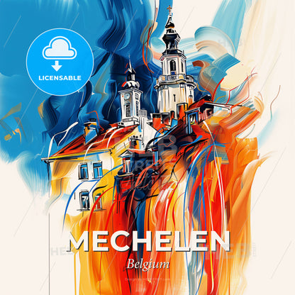 Vibrant Mechelen , Belgium - A Painting Of A Building - Square format print template