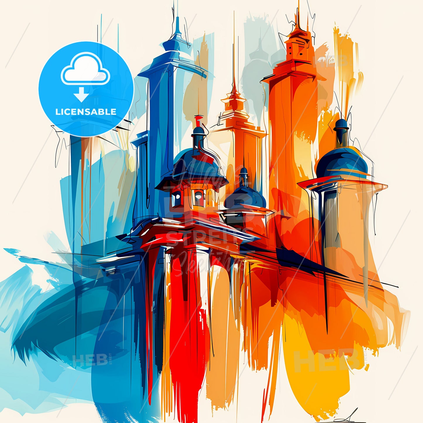Vibrant Medan, Indonesia - A Painting Of A Building With Towers And Towers