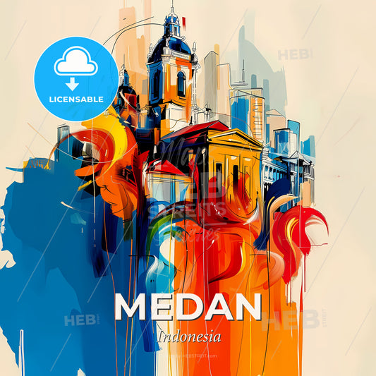 Vibrant Medan, Indonesia - A Colorful Painting Of A Building - Square format print template