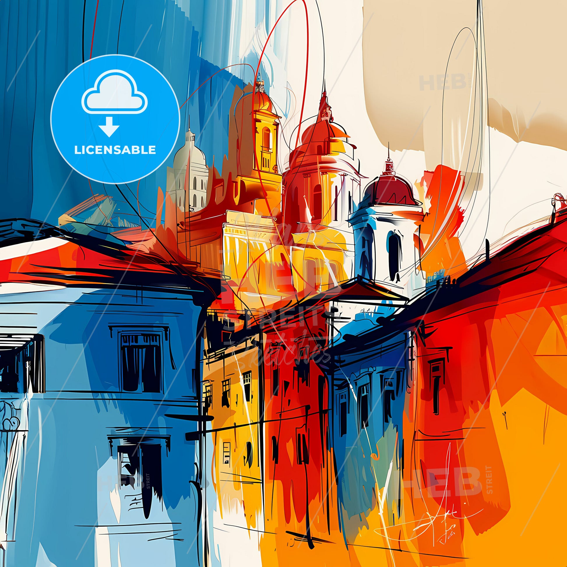 Vibrant Medan, Indonesia - A Colorful Painting Of Buildings