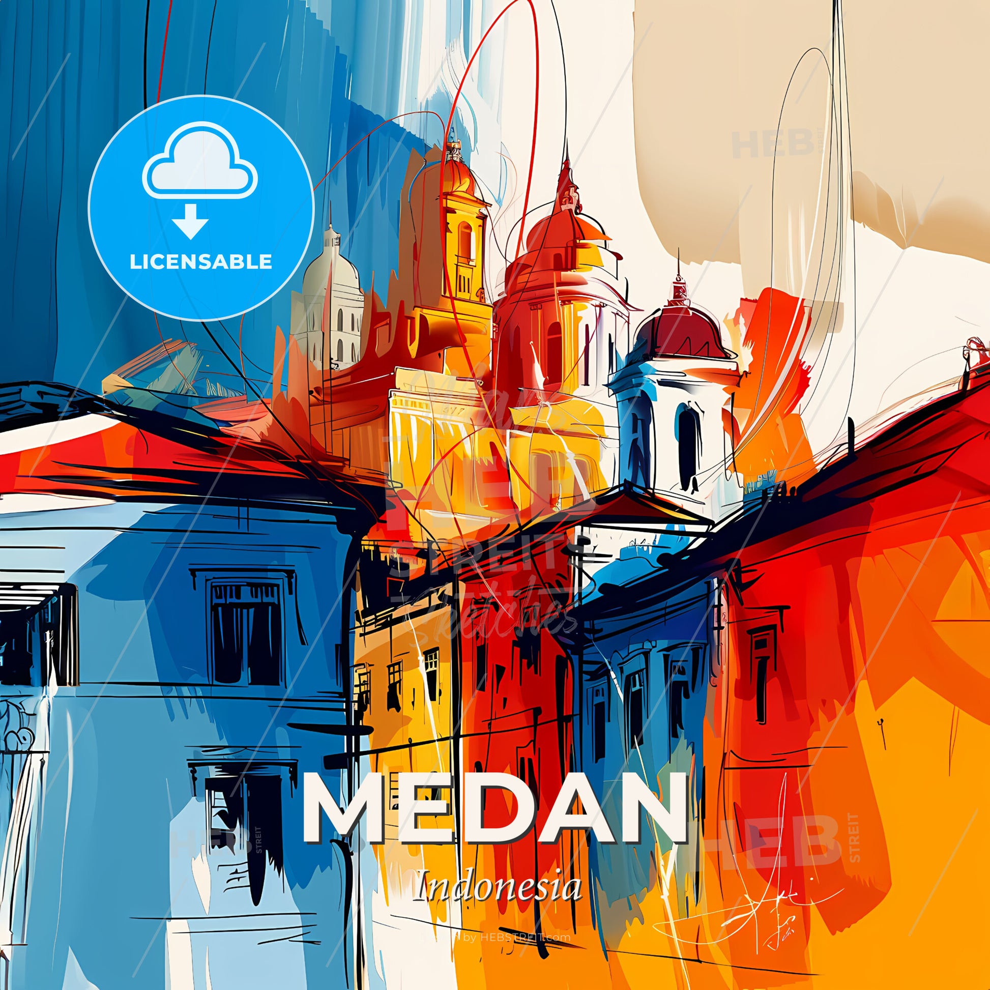 Vibrant Medan, Indonesia - A Colorful Painting Of Buildings - Square format print template