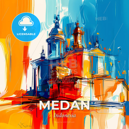 Vibrant Medan, Indonesia - A Painting Of A Building - Square format print template